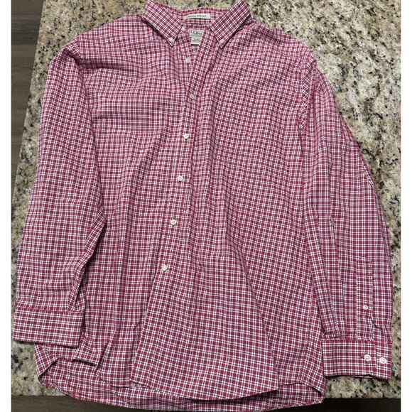LL BEAN Shirt Mens XL Button Up Plaid Long Sleeve Wrinkle Resistant Red - Picture 1 of 8